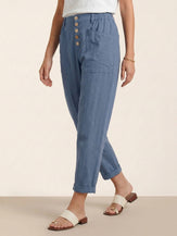 Linen Simple Button Fly Trousers HEIDI by LINTICO for women