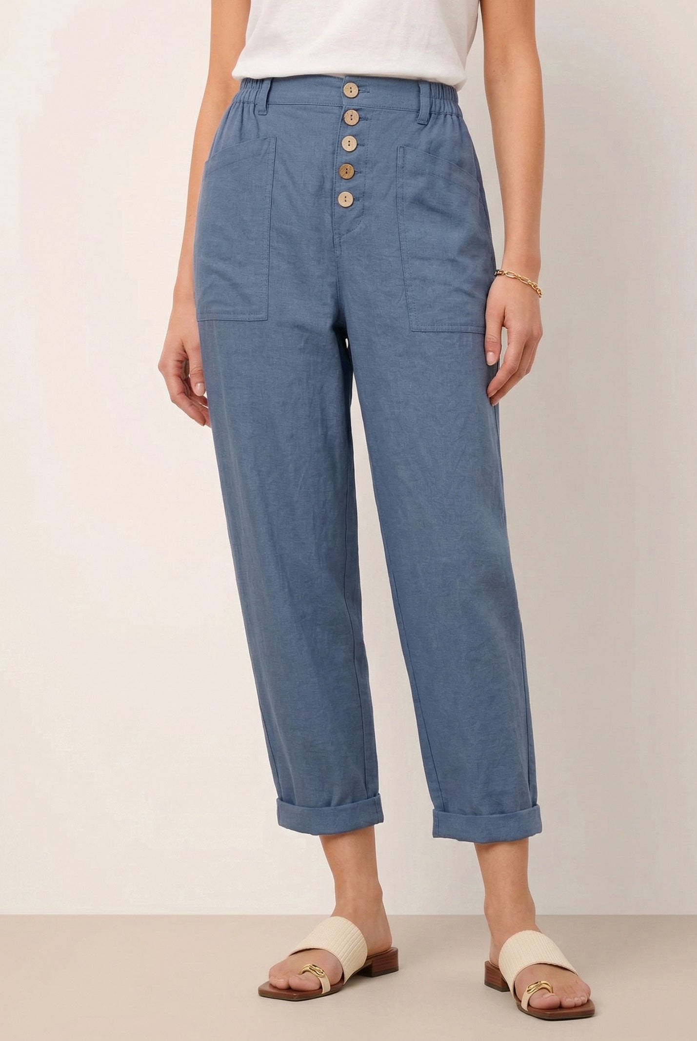 Linen Simple Button Fly Trousers HEIDI by LINTICO for women