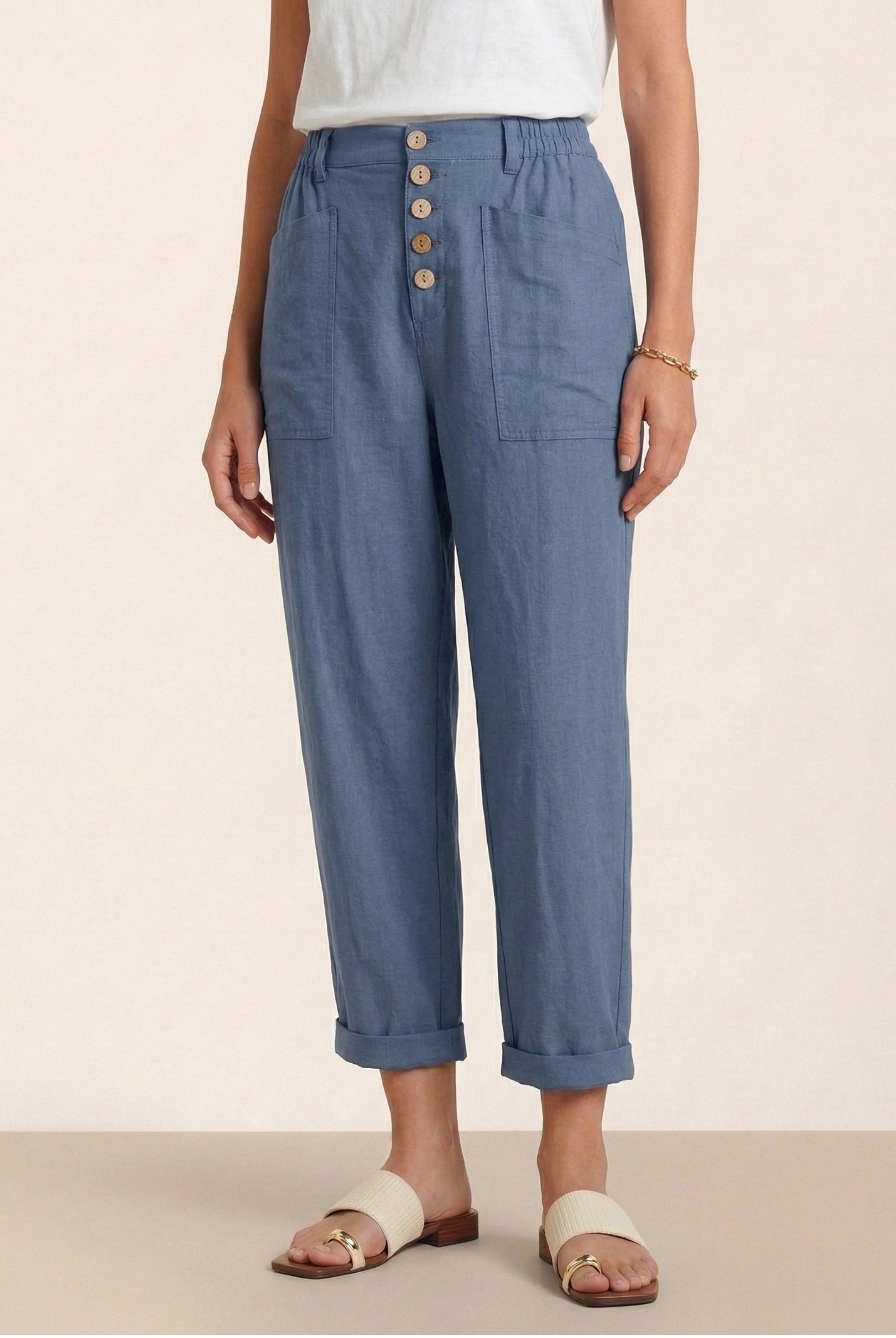 Linen Simple Button Fly Trousers HEIDI by LINTICO for women