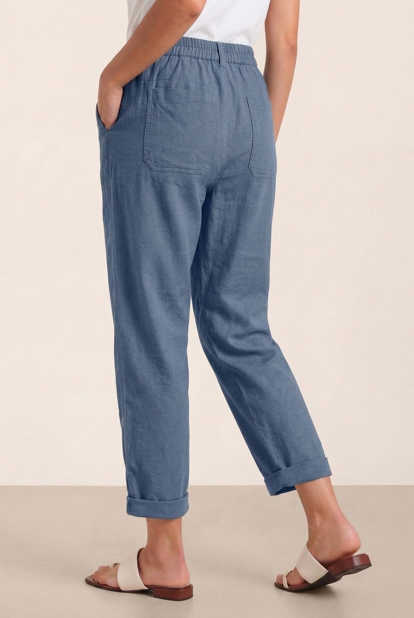 Linen Simple Button Fly Trousers HEIDI by LINTICO for women