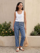 Linen Simple Button Fly Trousers HEIDI by LINTICO for women
