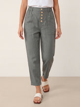 Linen Simple Button Fly Trousers HEIDI by LINTICO for women