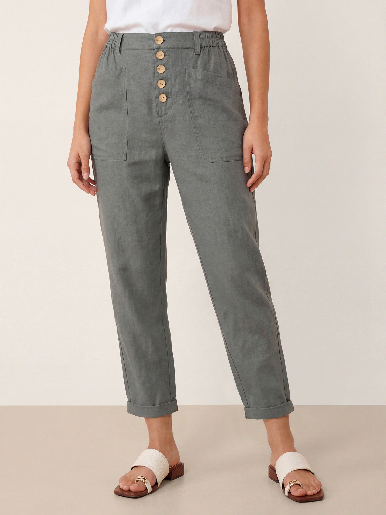 Linen Simple Button Fly Trousers HEIDI by LINTICO for women