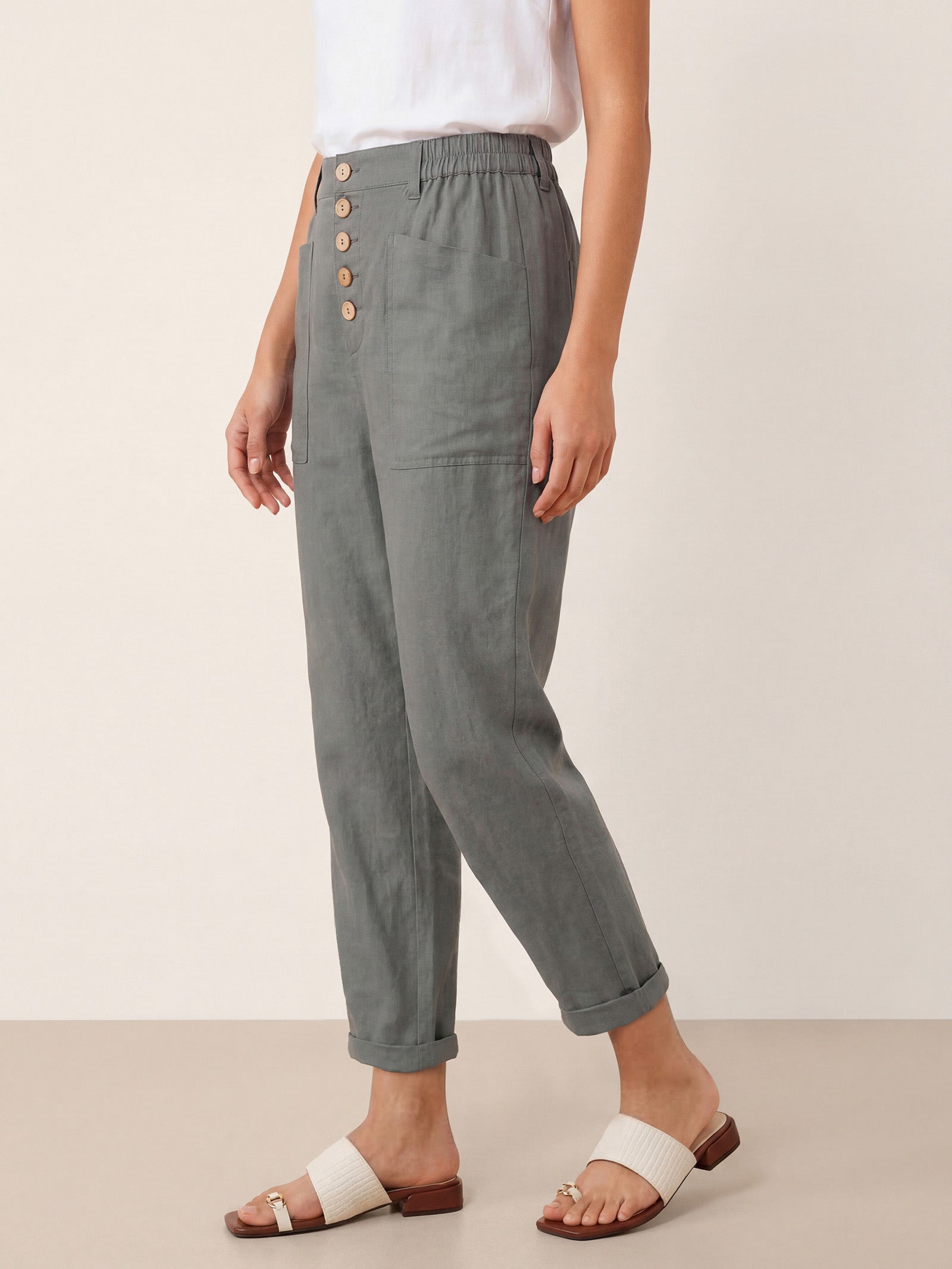 Linen Simple Button Fly Trousers HEIDI by LINTICO for women