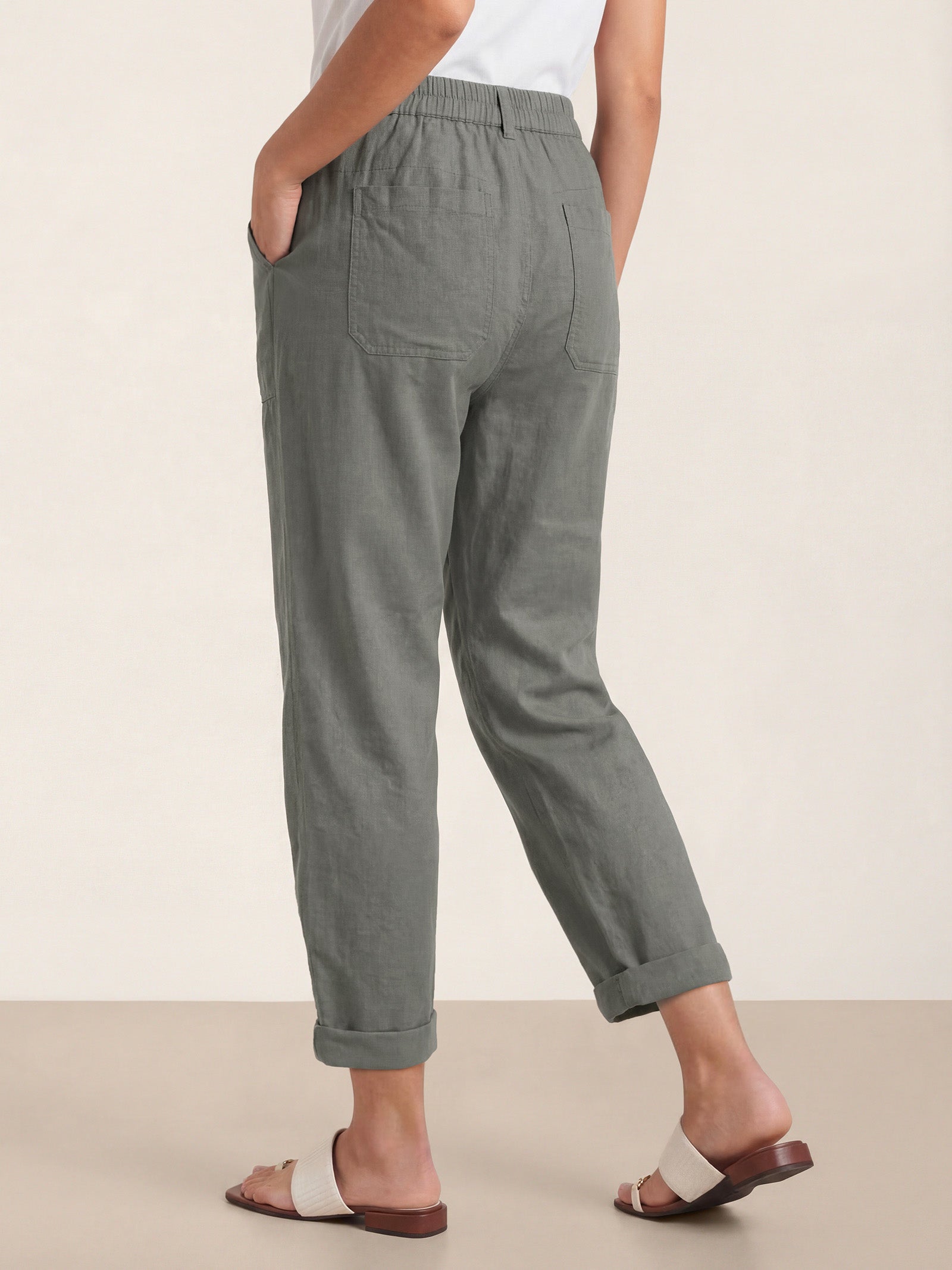 Linen Simple Button Fly Trousers HEIDI by LINTICO for women