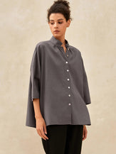 Linen Square Neck Long Sleeve Shirt LIBBY - Neutral Grey / One-size - TOPS-Linen Button Down Shirts