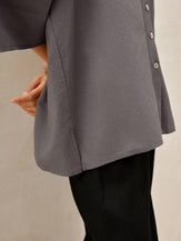 Linen Square Neck Long Sleeve Shirt LIBBY - Neutral Grey / One-size - TOPS-Linen Button Down Shirts
