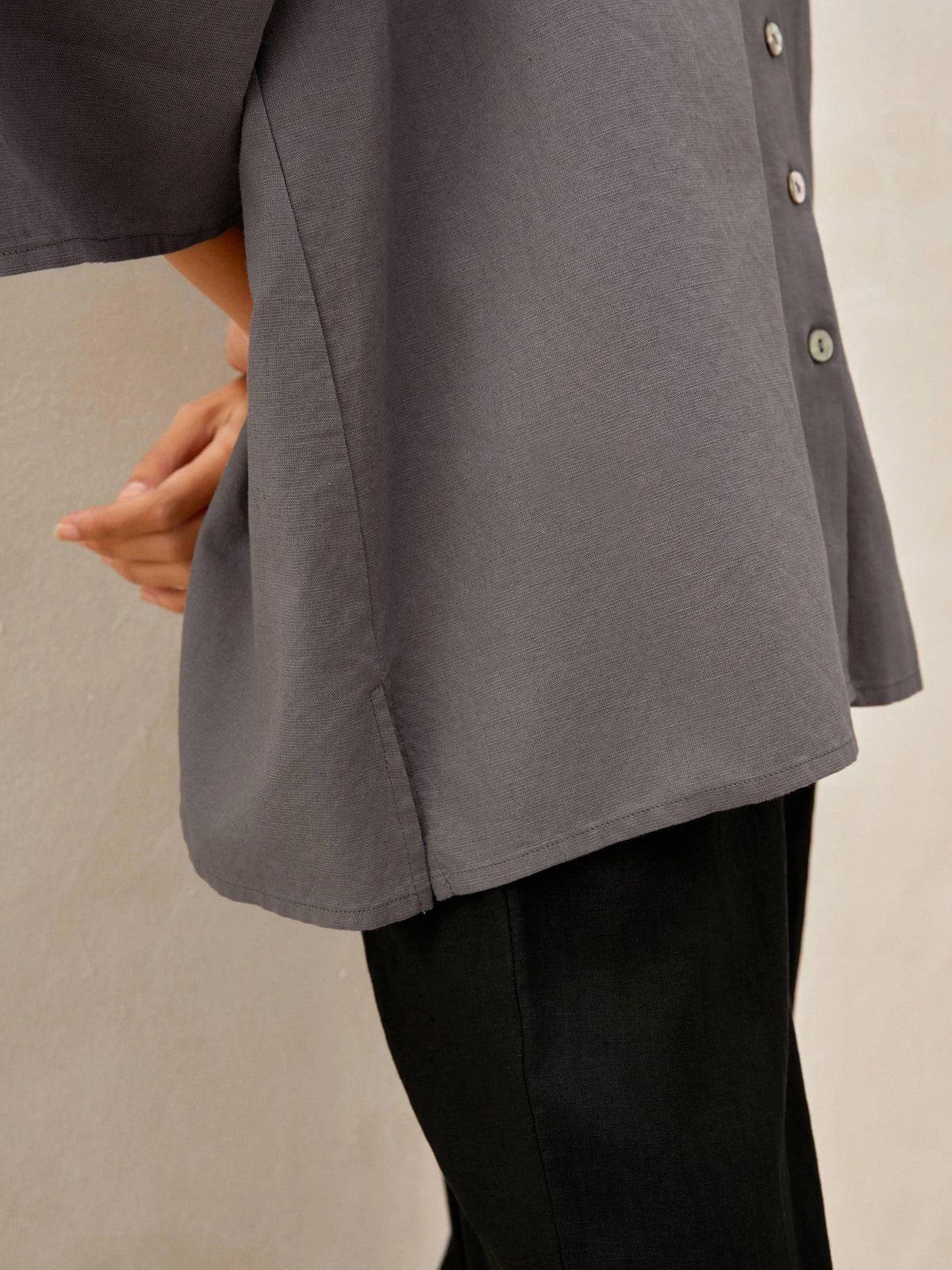 Linen Square Neck Long Sleeve Shirt LIBBY - Neutral Grey / One-size - TOPS-Linen Button Down Shirts
