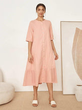 Linen Tiered Button-Through Dress KATE - DRESSES-Linen Maxi