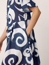 Linen Abstract-Print Pleated-Waist Midi Dress PRIYA by LINTICO for women