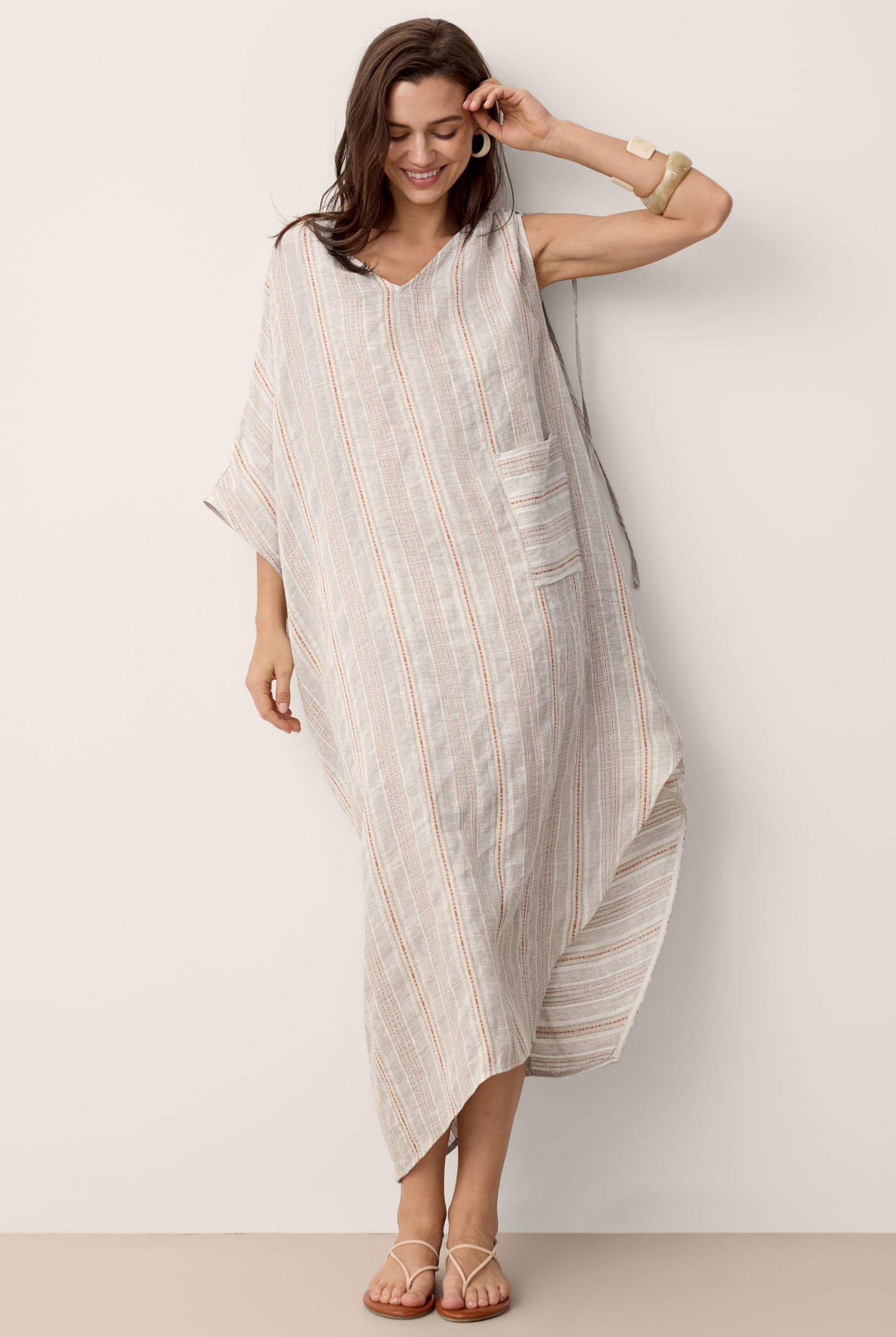 Linen Asymmetric Drawstring Midi Dress NADIA by LINTICO for women