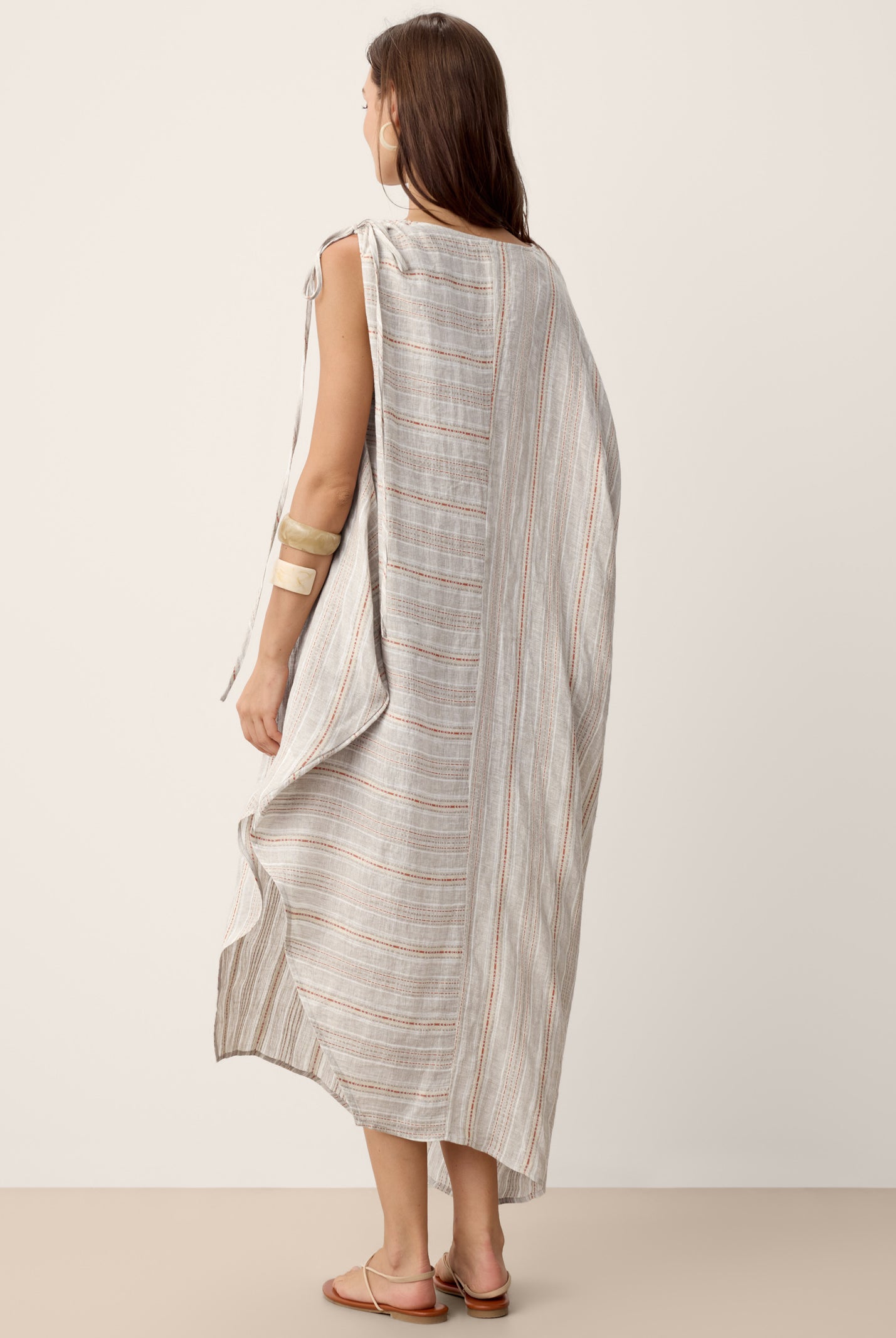 Linen Asymmetric Drawstring Midi Dress NADIA by LINTICO for women
