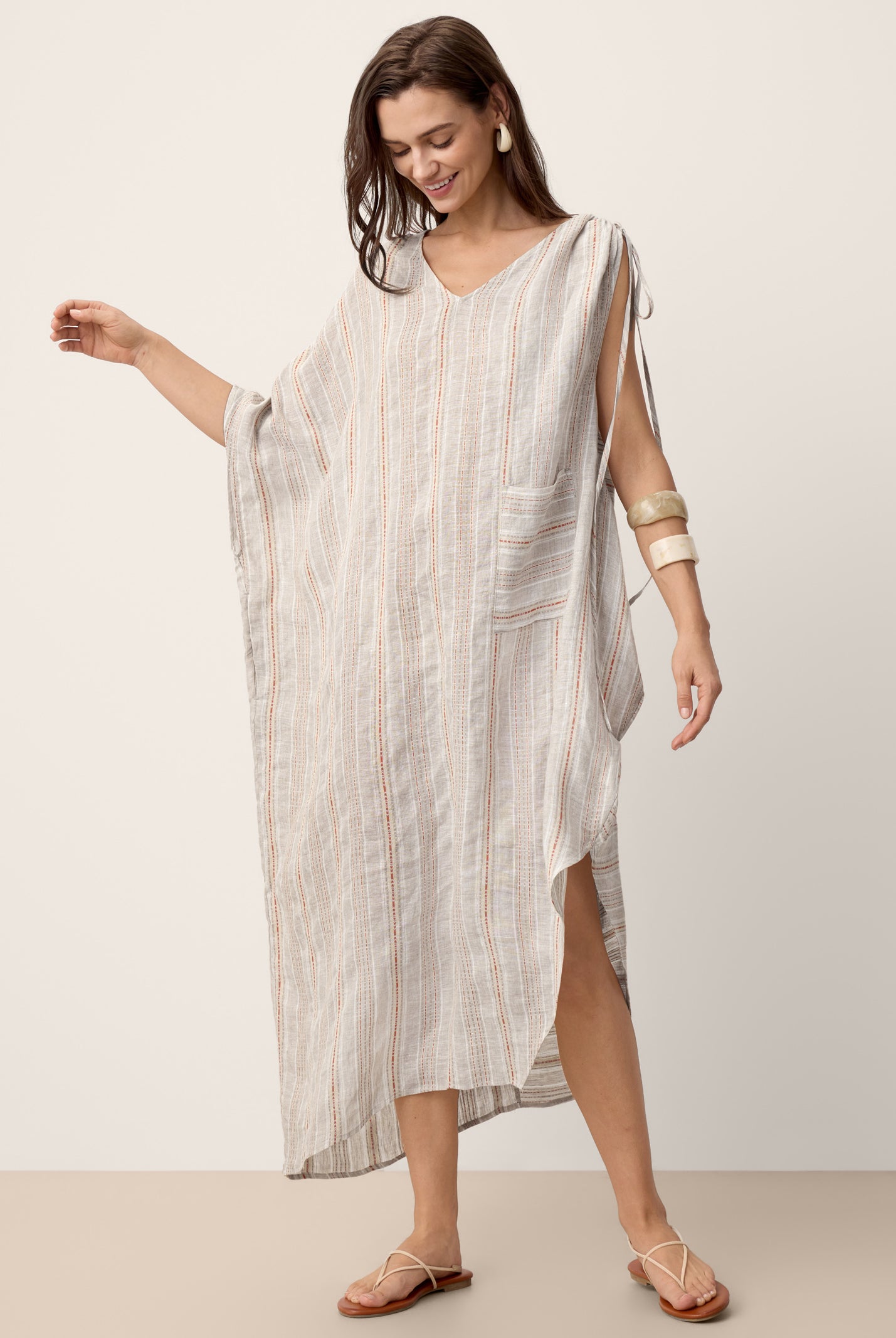 Linen Asymmetric Drawstring Midi Dress NADIA by LINTICO for women