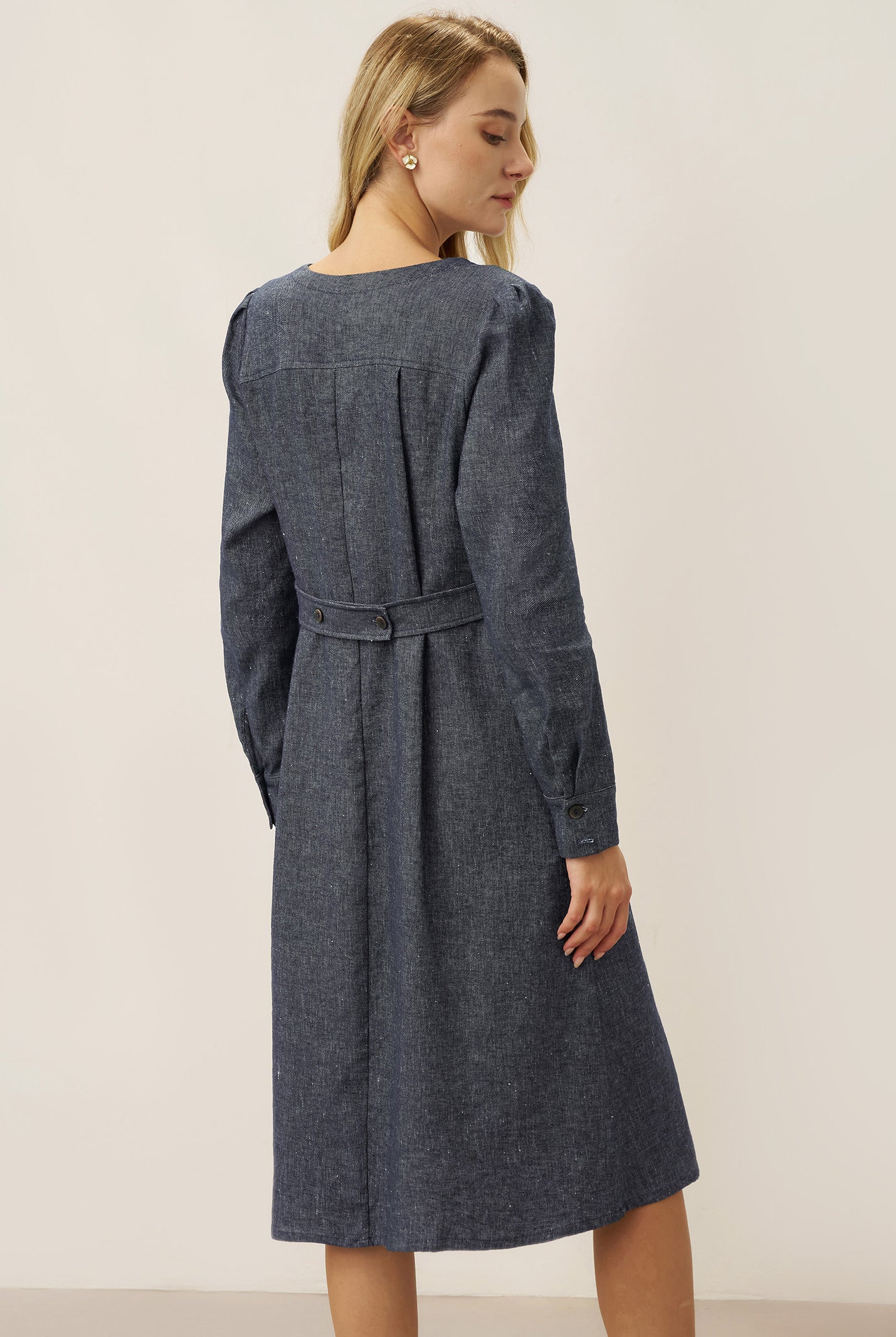 Linen Denim Texture Jacket Dress HANNAH by LINTICO, fabric detail for women