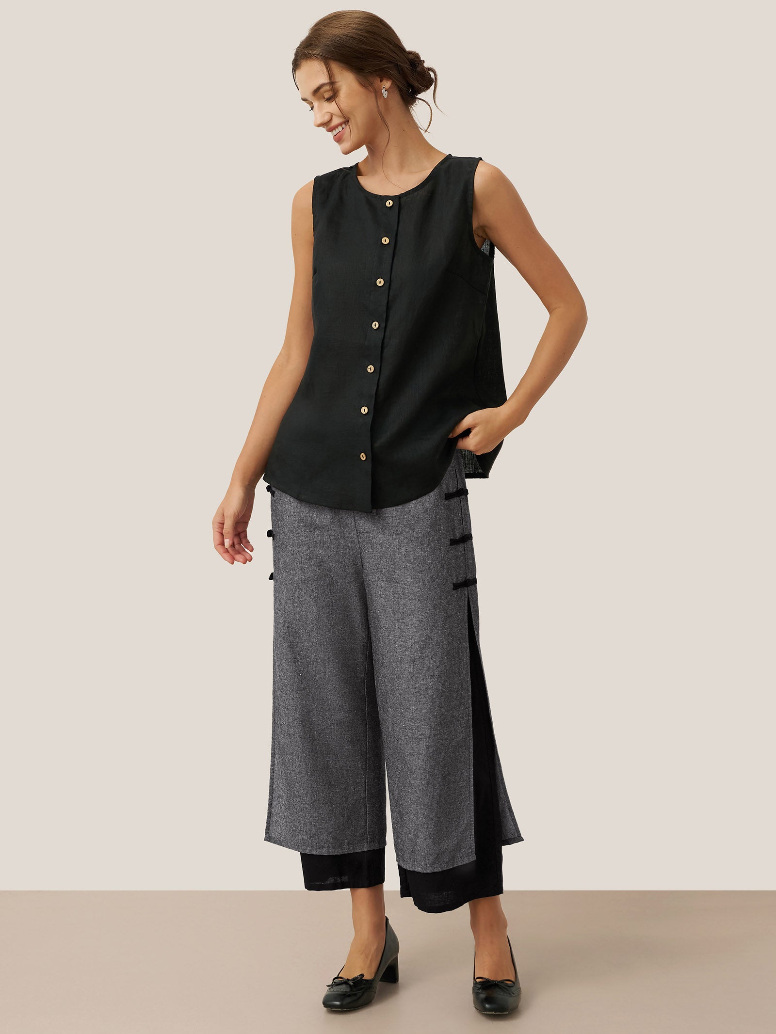 Linen Double Layer Handmade Capri Pants STELLA by LINTICO for women