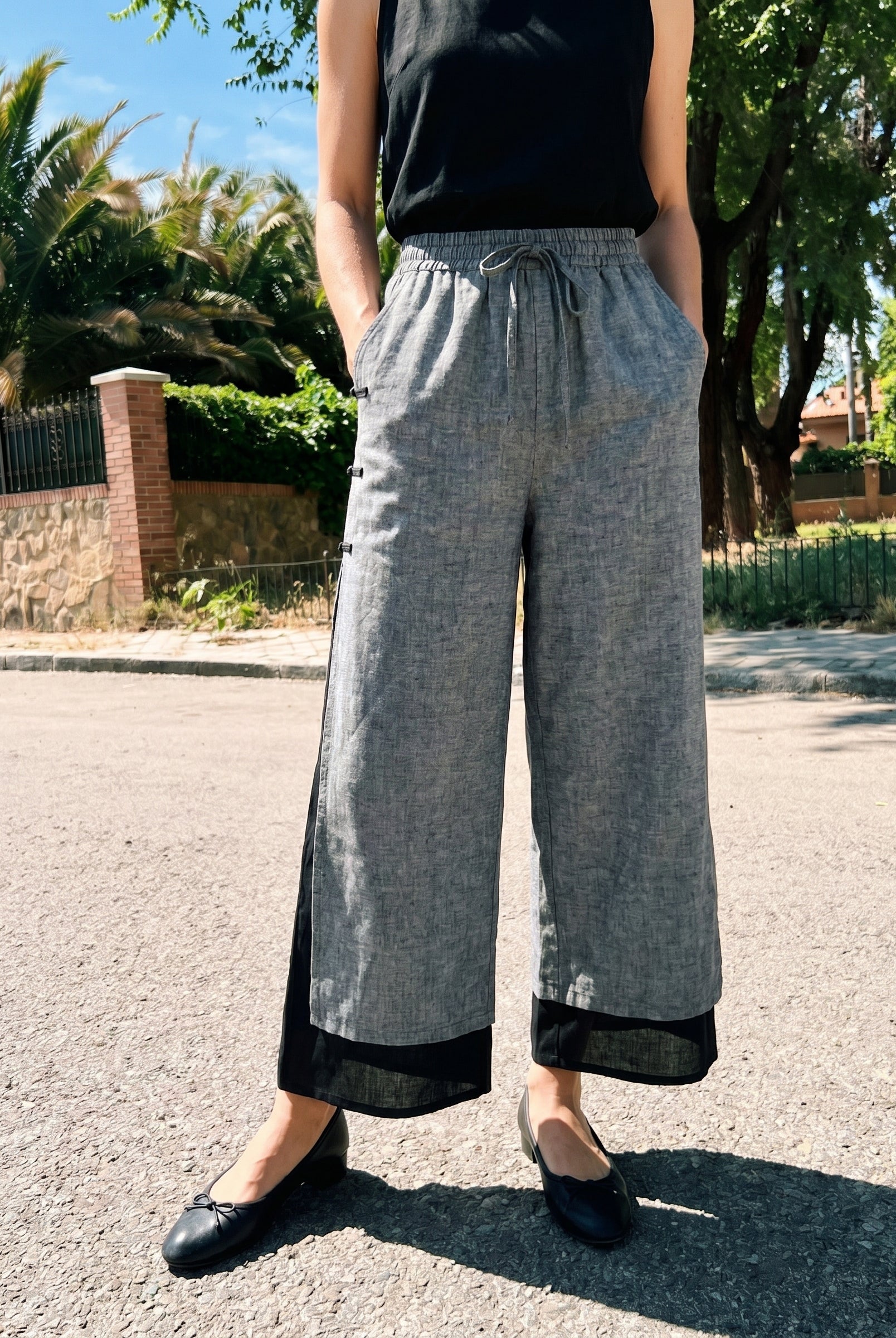 Linen Double Layer Handmade Capri Pants STELLA by LINTICO for women