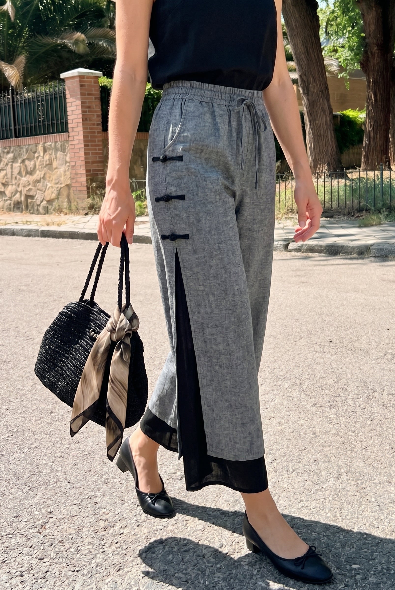 Linen Double Layer Handmade Capri Pants STELLA by LINTICO for women