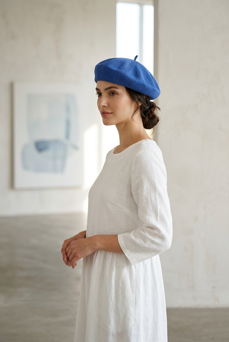 Linen Knit Beret Hat for Women Lightweight Breathable Summer Artist Cap by LINTICO