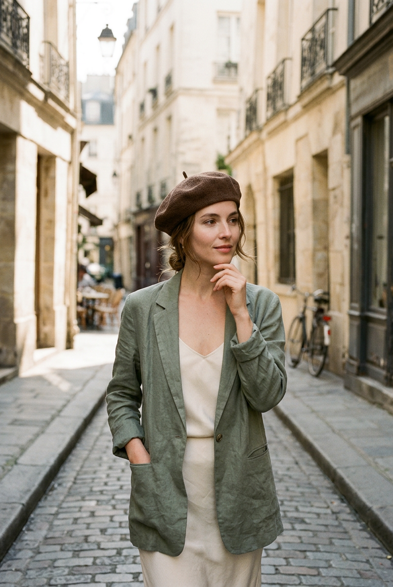 Linen Knit Beret Hat for Women Lightweight Breathable Summer Artist Cap by LINTICO