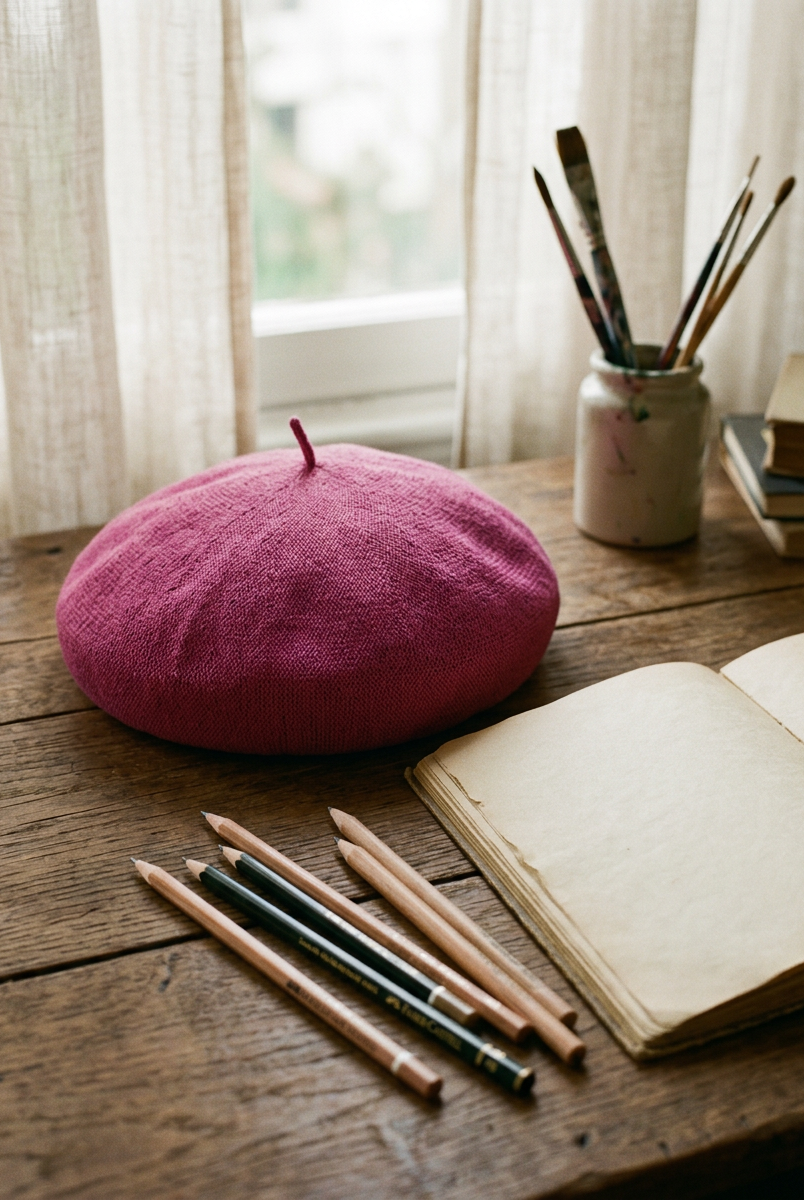 Linen Knit Beret Hat for Women Lightweight Breathable Summer Artist Cap by LINTICO