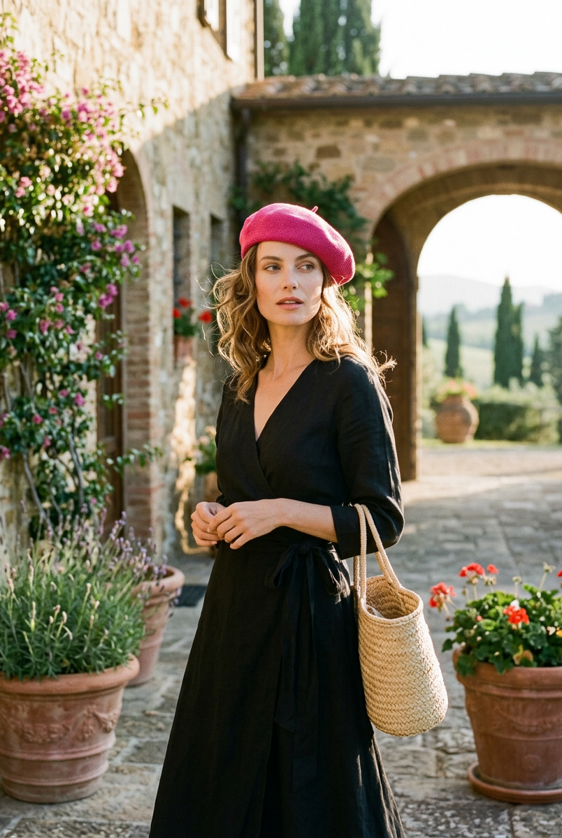 Linen Knit Beret Hat for Women Lightweight Breathable Summer Artist Cap by LINTICO