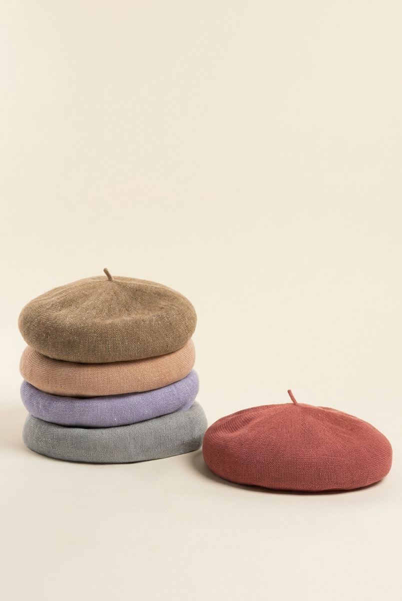 Linen Knit Beret Hat for Women Lightweight Breathable Summer Artist Cap by LINTICO