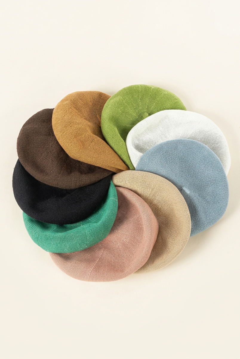 Linen Knit Beret Hat for Women Lightweight Breathable Summer Artist Cap by LINTICO