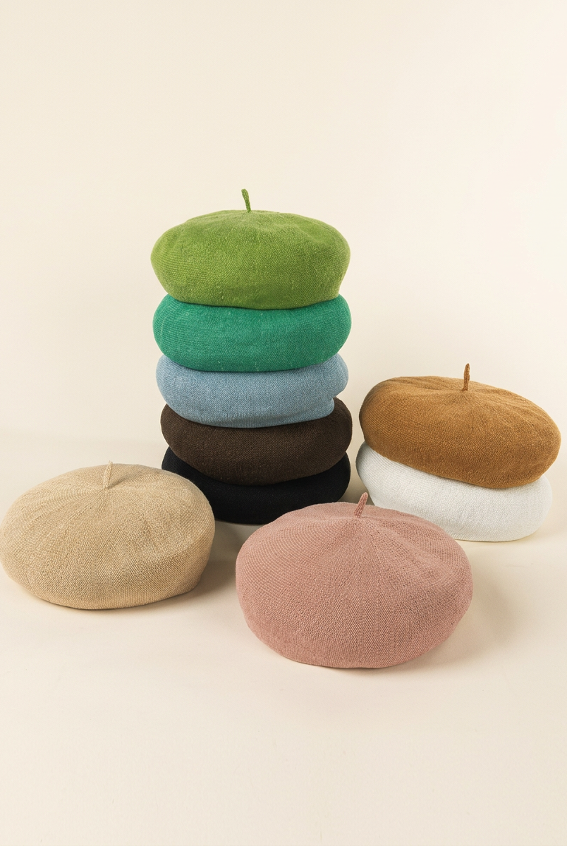 Linen Knit Beret Hat for Women Lightweight Breathable Summer Artist Cap by LINTICO