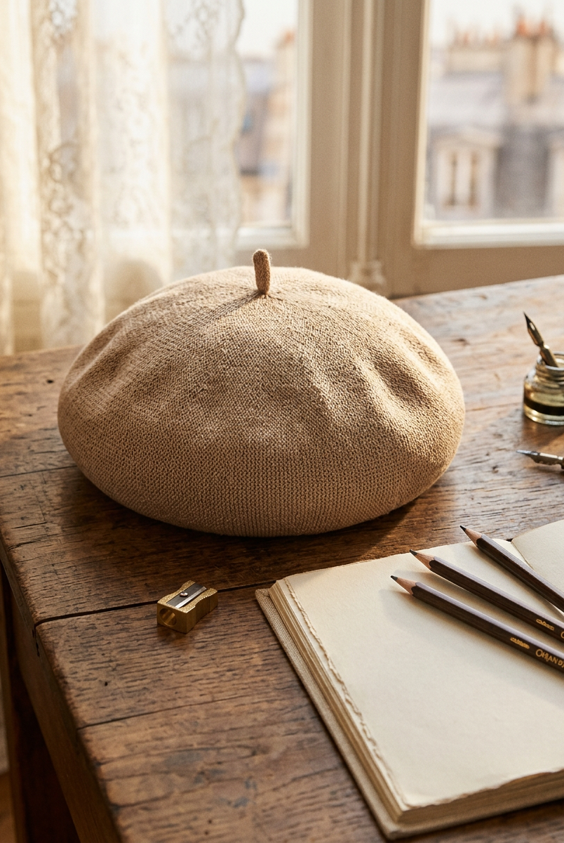 Linen Knit Beret Hat for Women Lightweight Breathable Summer Artist Cap by LINTICO