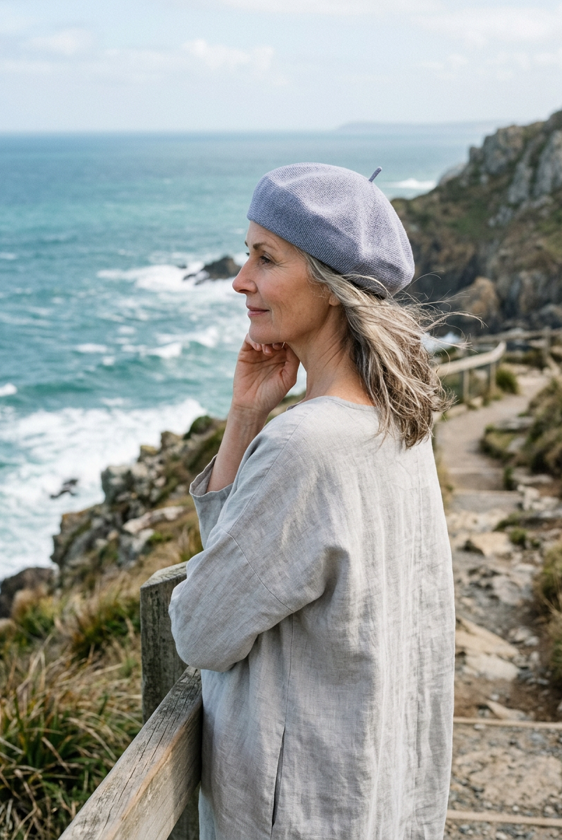 Linen Knit Beret Hat for Women Lightweight Breathable Summer Artist Cap by LINTICO