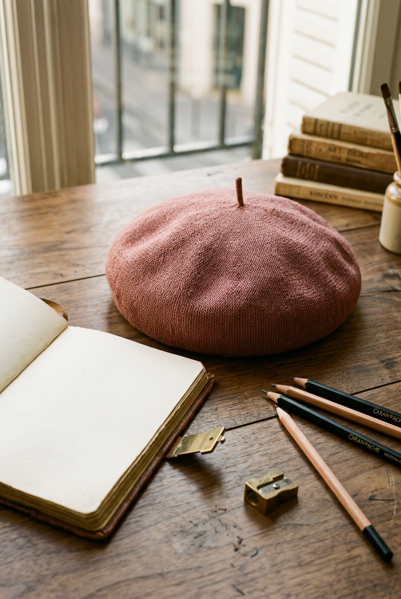 Linen Knit Beret Hat for Women Lightweight Breathable Summer Artist Cap by LINTICO