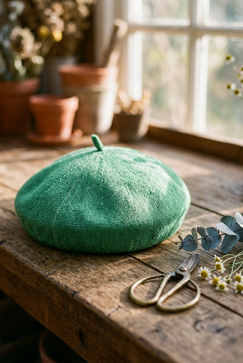 Linen Knit Beret Hat for Women Lightweight Breathable Summer Artist Cap by LINTICO