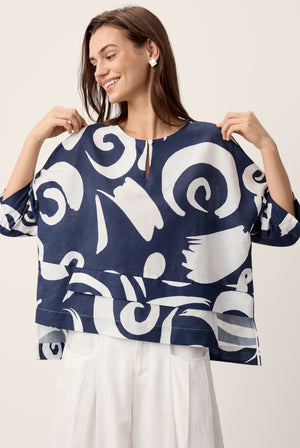 Linen Layered Asymmetric Top NOREEN by LINTICO for women