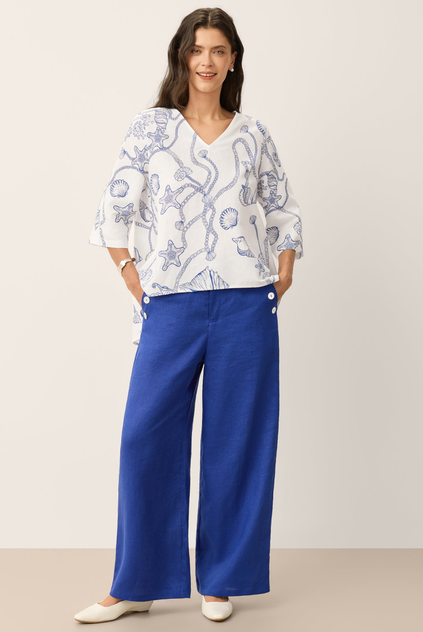 Linen Marine Curio Print High-Low Overtop CERELIA by LINTICO for women