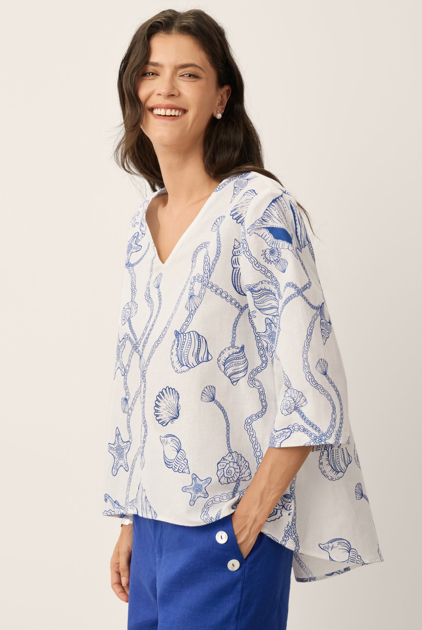 Linen Marine Curio Print High-Low Overtop CERELIA by LINTICO for women