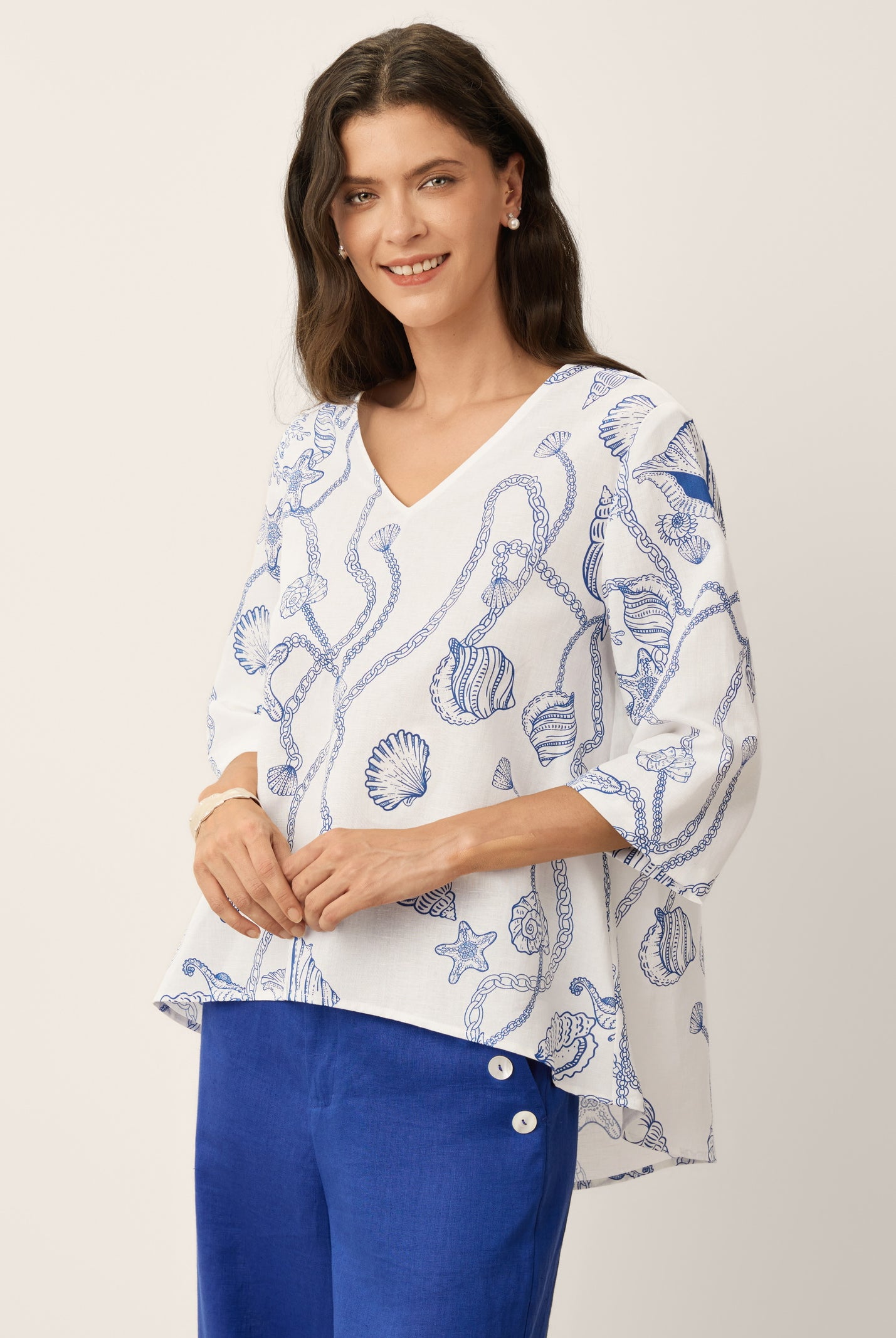 Linen Marine Curio Print High-Low Overtop CERELIA by LINTICO for women
