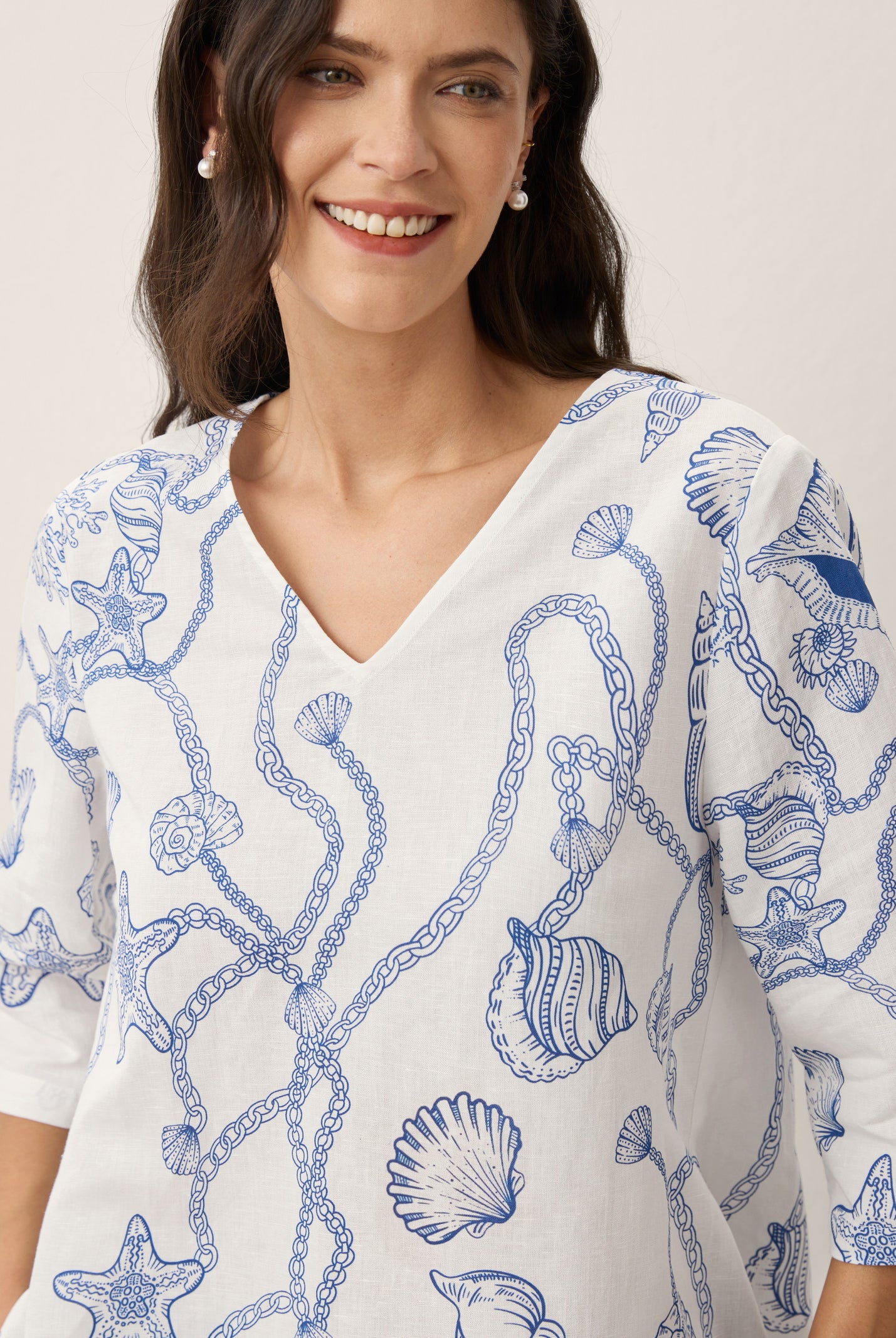 Linen Marine Curio Print High-Low Overtop CERELIA by LINTICO for women