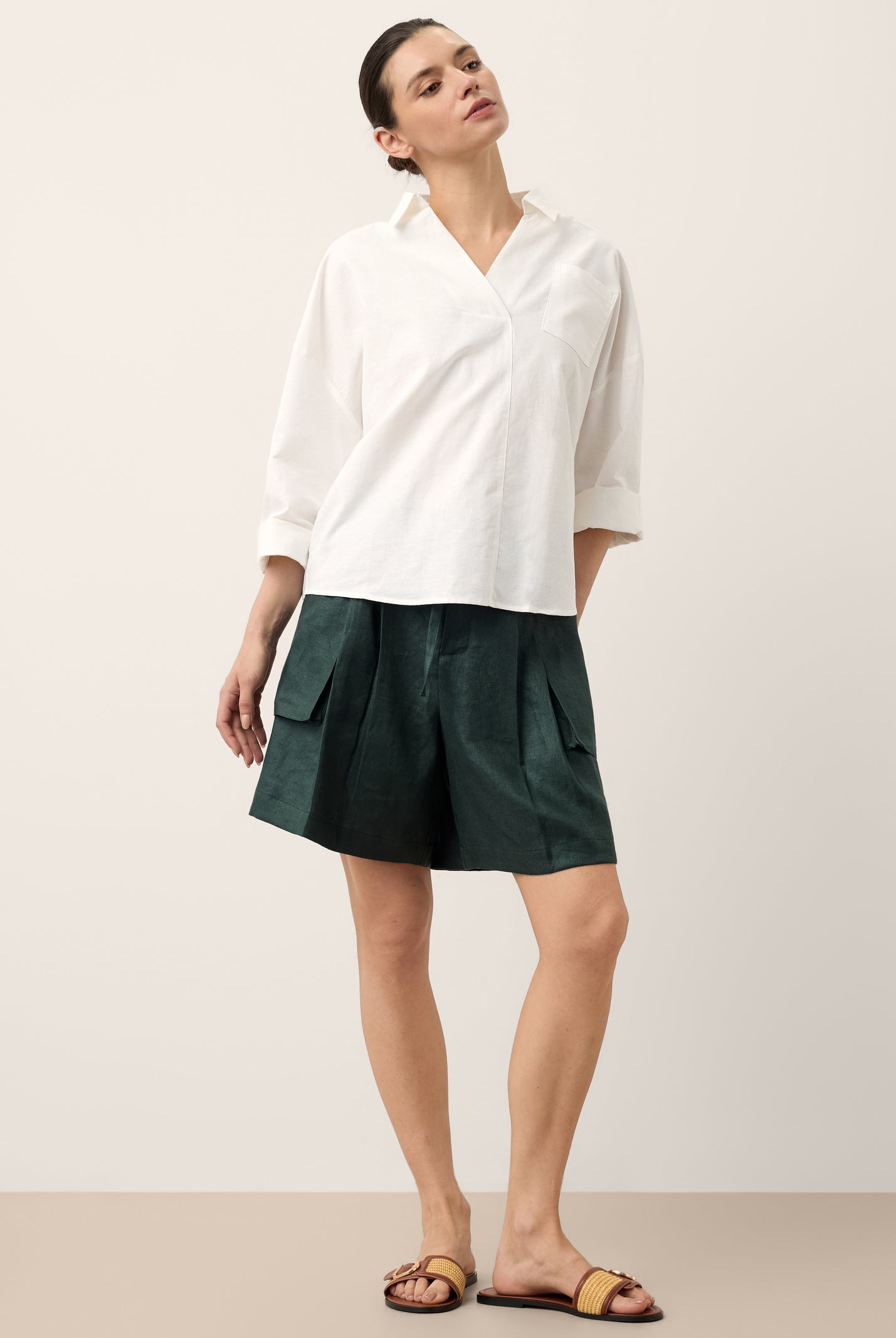 Linen Oversized Fit Pocket Shirt ELOWEN by LINTICO for women