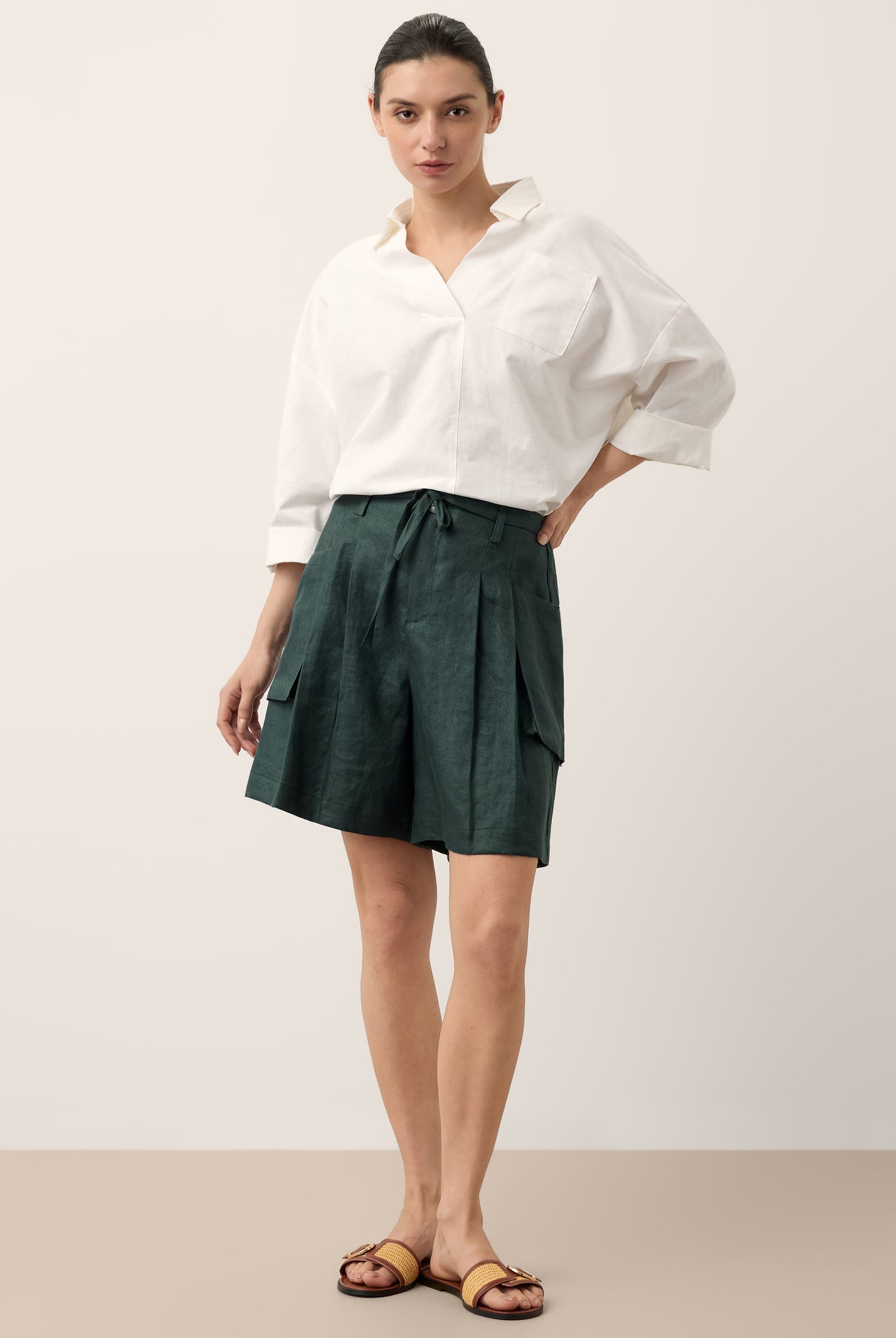 Linen Oversized Fit Pocket Shirt ELOWEN by LINTICO for women