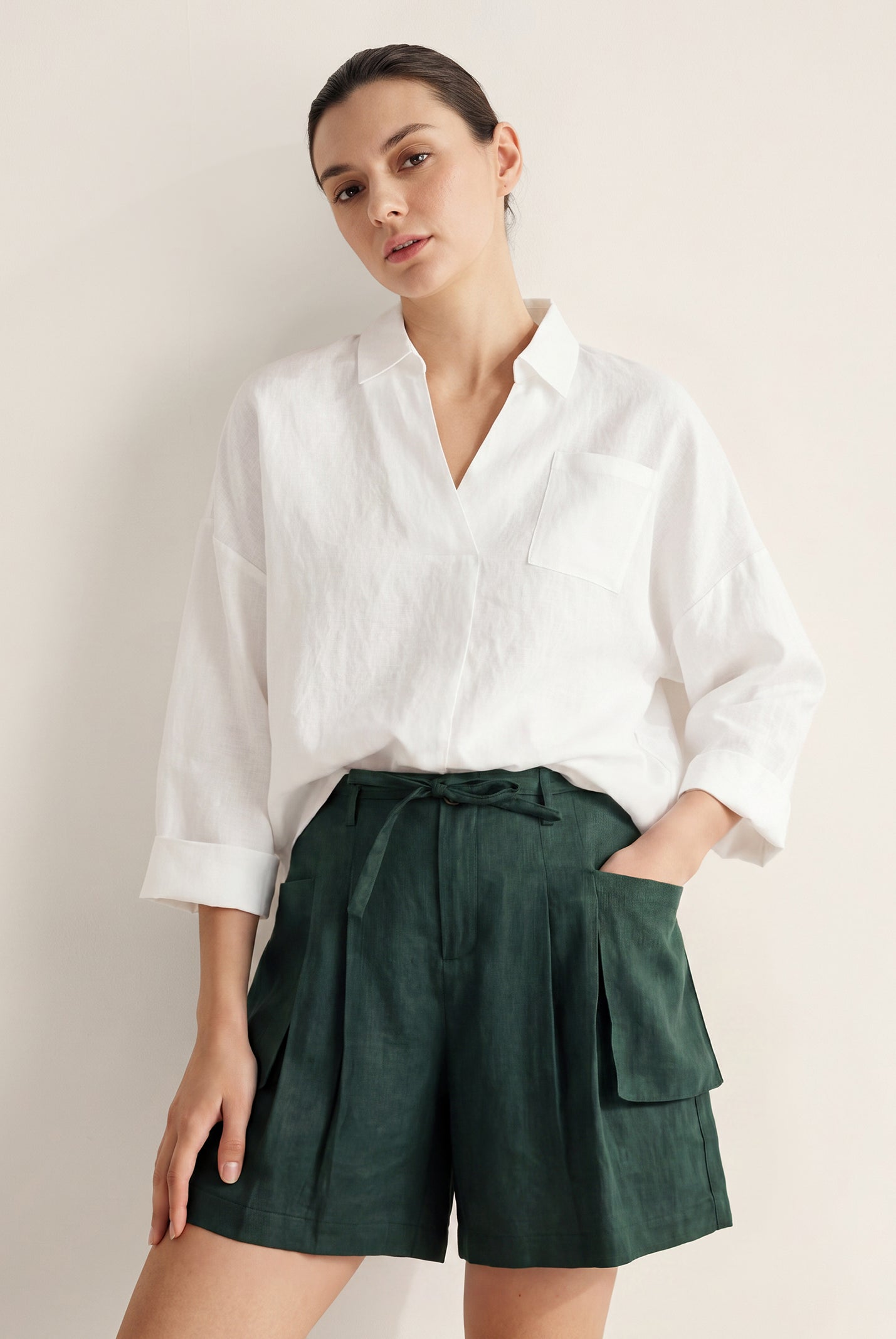 Linen Oversized Fit Pocket Shirt ELOWEN by LINTICO for women