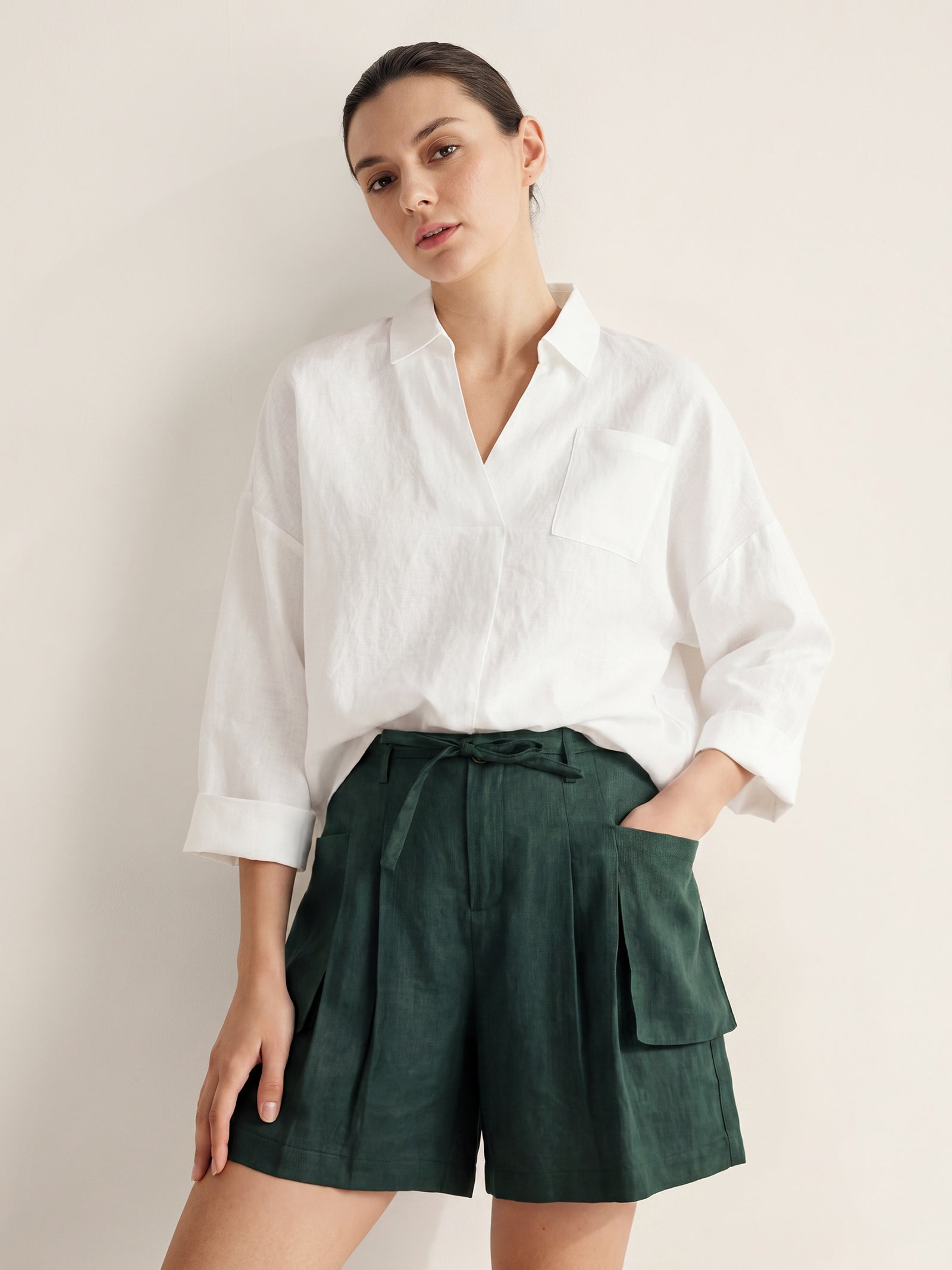 Linen Oversized Fit Pocket Shirt ELOWEN by LINTICO for women