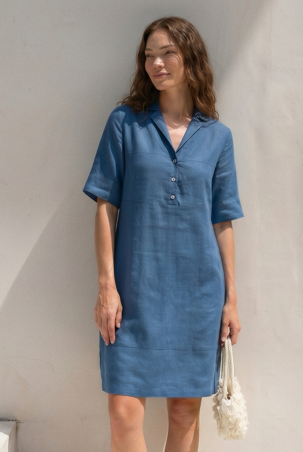 Linen Shawl V-Neck Half Sleeve Minidress LIVIA by LINTICO for women