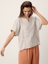 Linen Split-Neck Drop-Shoulder Top KIERA by LINTICO for women
