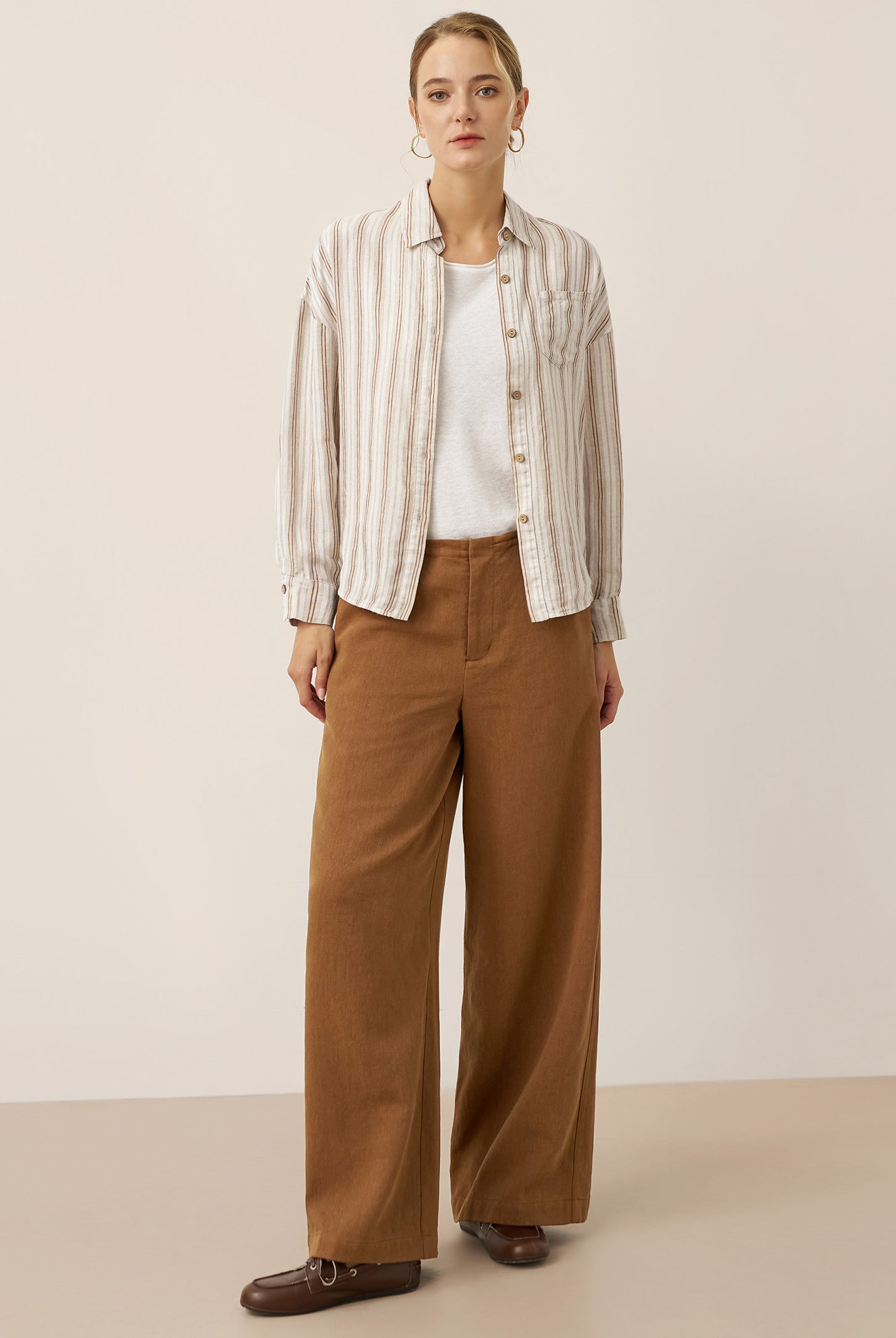 Linen Striped Drop Shoulder Shirt KENNEDY by LINTICO for women