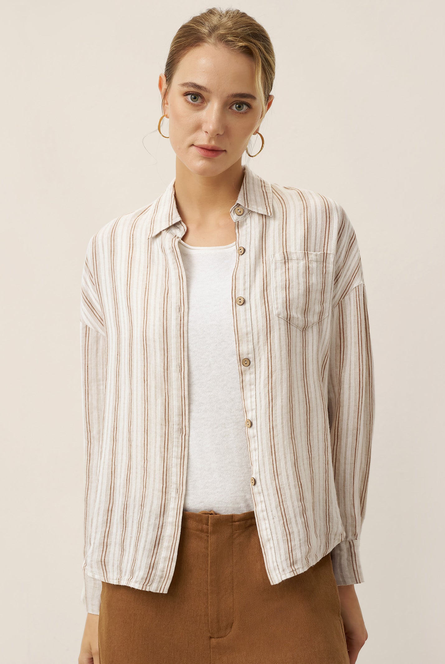 Linen Striped Drop Shoulder Shirt KENNEDY by LINTICO for women