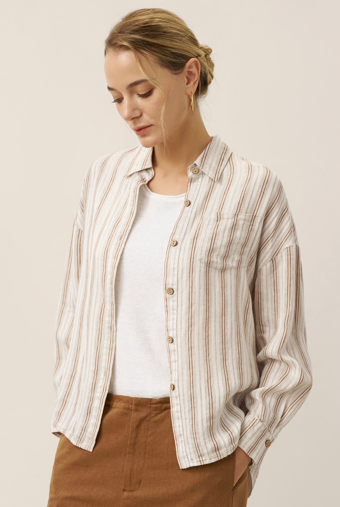 Linen Striped Drop Shoulder Shirt KENNEDY by LINTICO for women