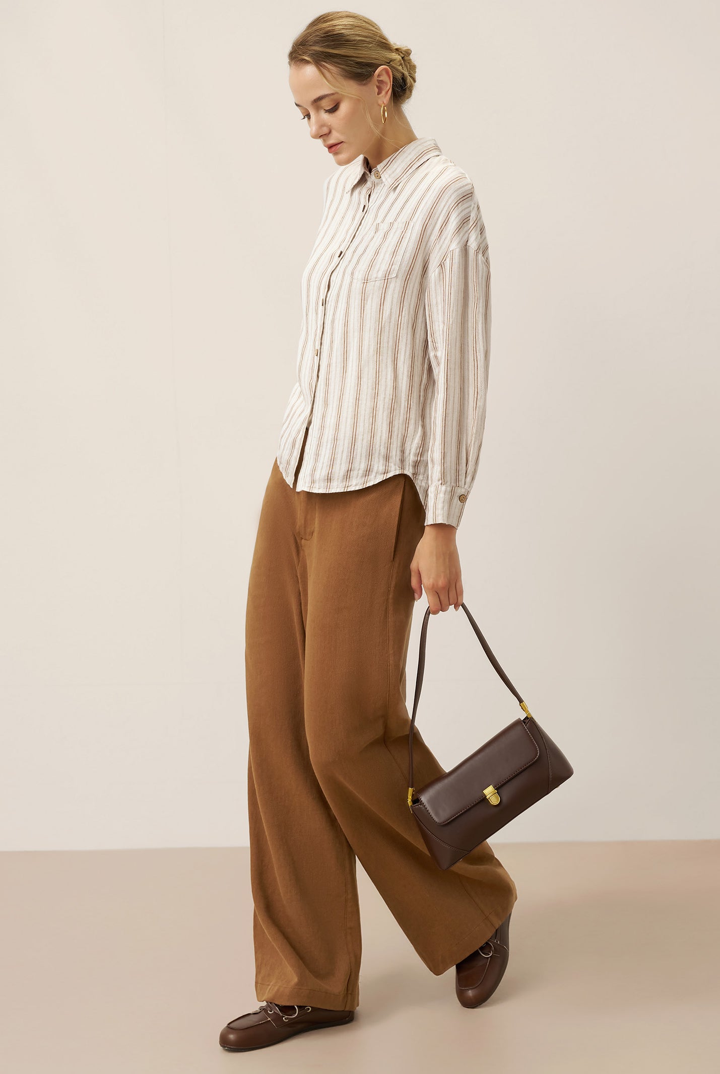 Linen Striped Drop Shoulder Shirt KENNEDY by LINTICO for women