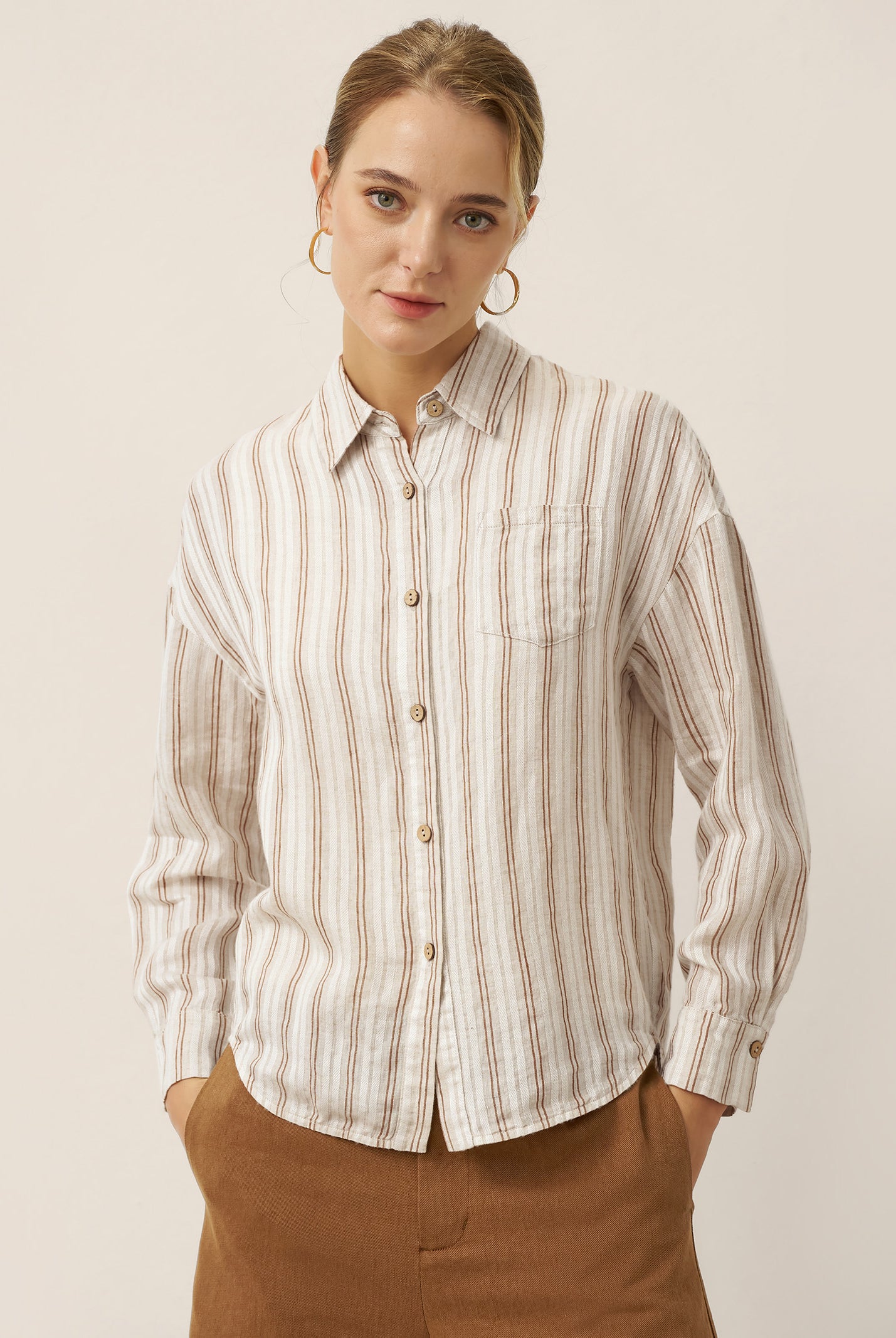 Linen Striped Drop Shoulder Shirt KENNEDY by LINTICO for women