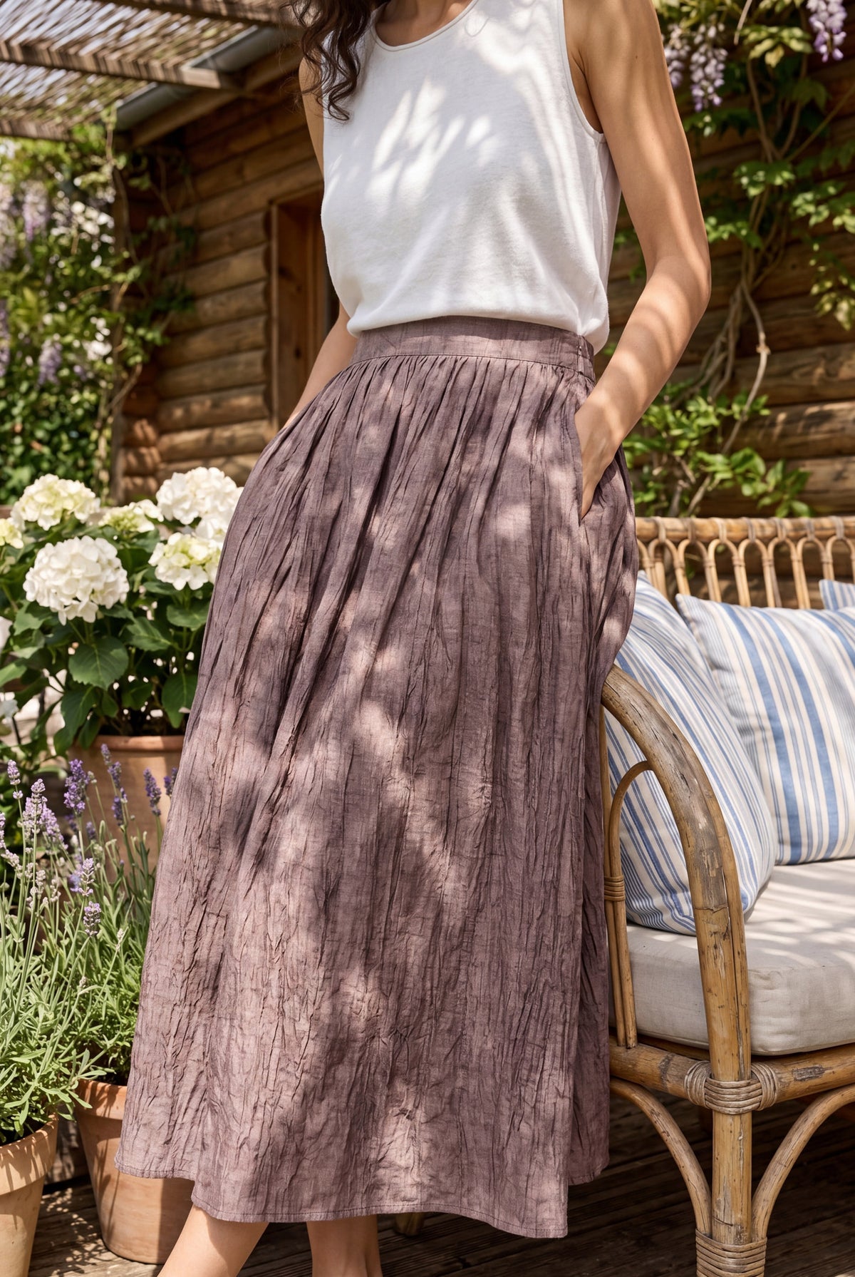 Jupe texturée en lyocell à taille plissée ROSAMUND de LINTICO pour femme