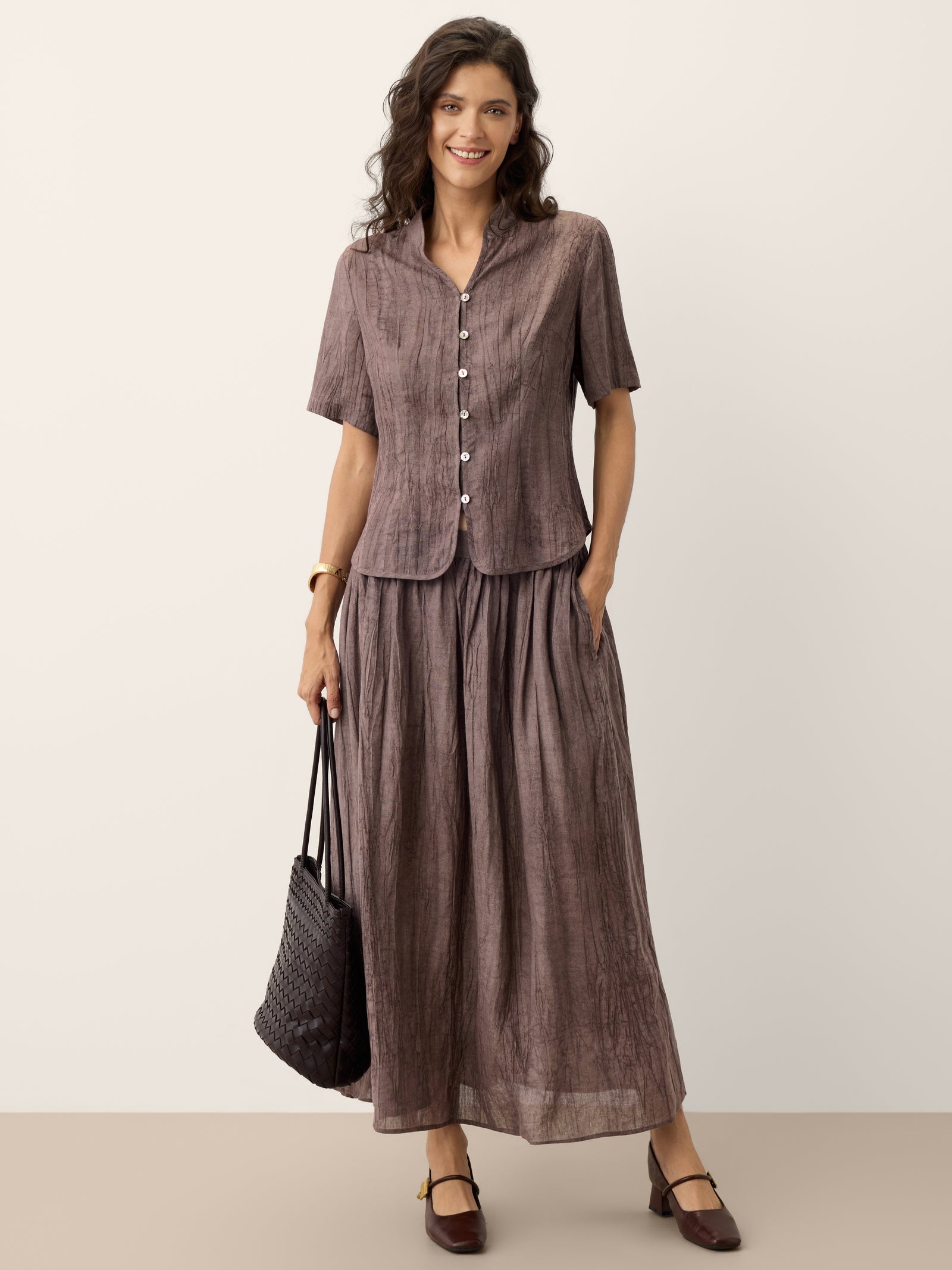 Lyocell Textured Stand Collar Shirt Jacket PHILIPPA by LINTICO for women